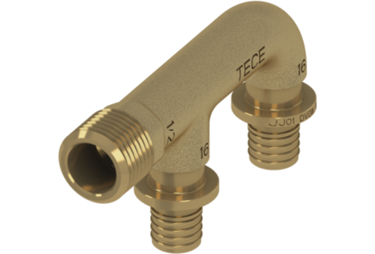 Колено настенное TECEflex двухвыводный, скругленный 16 x 1/2" х 16, бронза 708608
