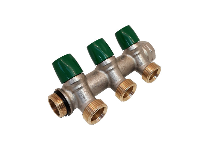 Коллектор распр. General Fittings 6300 2 выхода с кранами 1"х3/4"-EK никель. латунь (1 штука) 6300E7N1005V2A