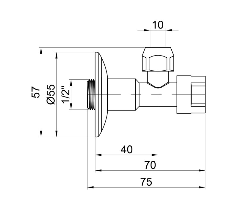 Кран приладовий буксовий Icma 10х1/2" кутовий №520 SD00005717