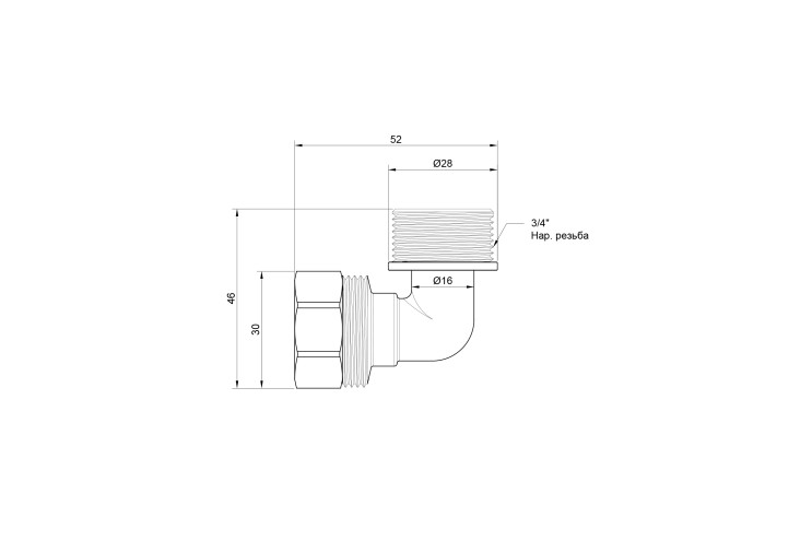 Уголок обжимной SD Plus 20х3/4" НР SD157W2020 SD00002731