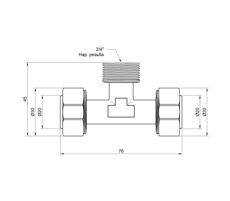Тройник обжимной SD Plus 20х3/4"х20 НР SD160W202020 SD00002672 Тройник обжимной SD Plus 20х3/4"х20 НР SD160W202020 SD00002672