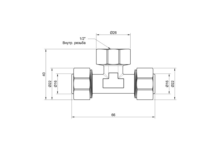 Тройник обжимной SD Plus 16х1/2"х16 ВР SD159W161516 SD00002667 Тройник обжимной SD Plus 16х1/2"х16 ВР SD159W161516 SD00002667