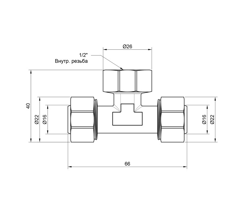 Тройник обжимной SD Plus 16х1/2"х16 ВР SD159W161516 SD00002667