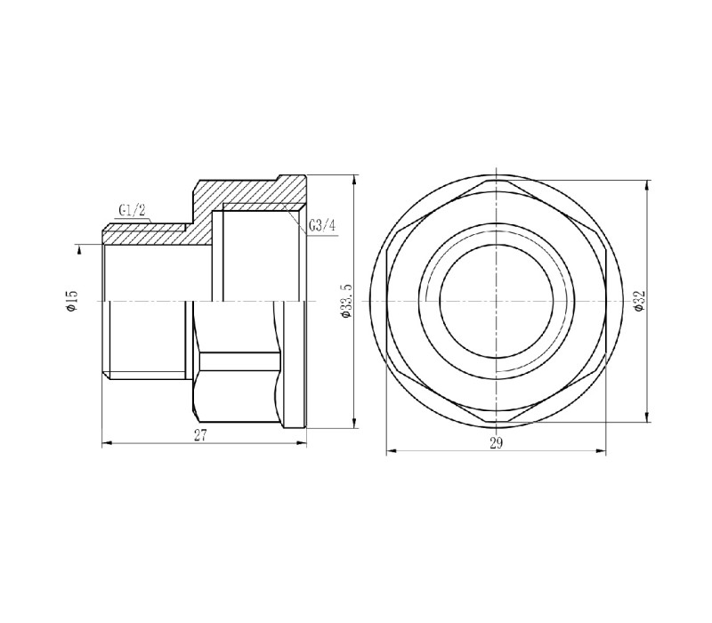 Перехід SD Forte 3/4"х1/2" ВЗ хром SF360H2015 SD00002638