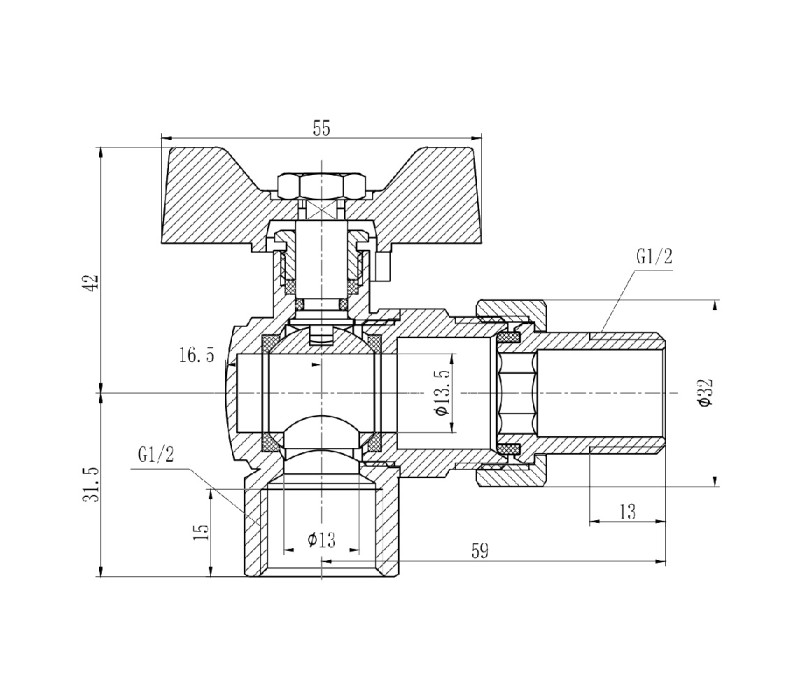 Кран кульовий "Американка" SD Forte 1/2" кутовий SF221W15 SD00017969