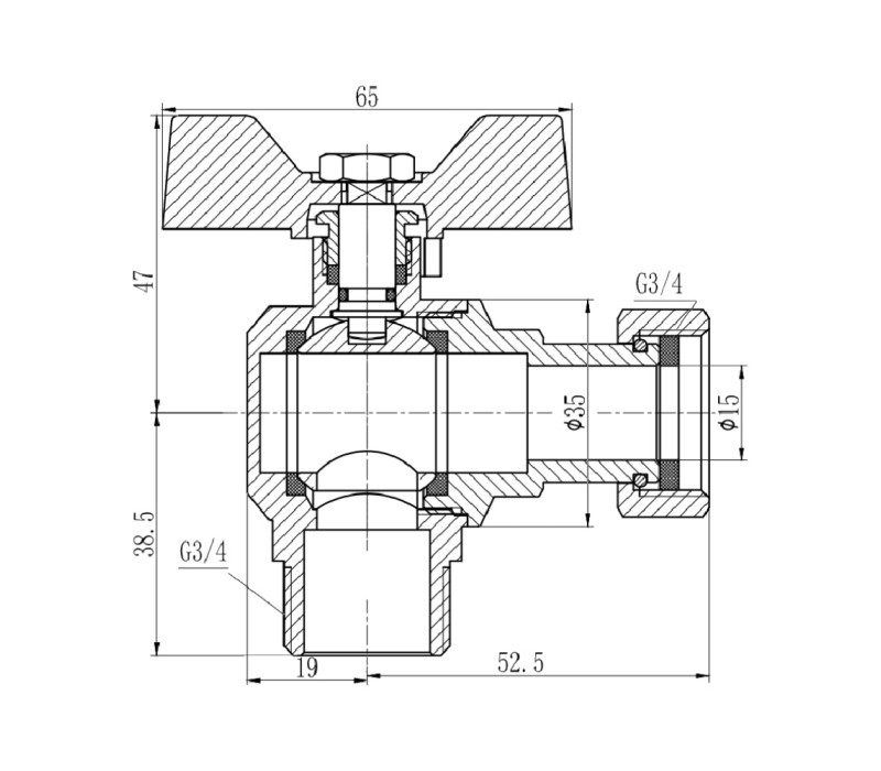Кран кульовий з накидною гайкою SD Forte 3/4" ВЗ для води кутовий SF224W20 SD00017978