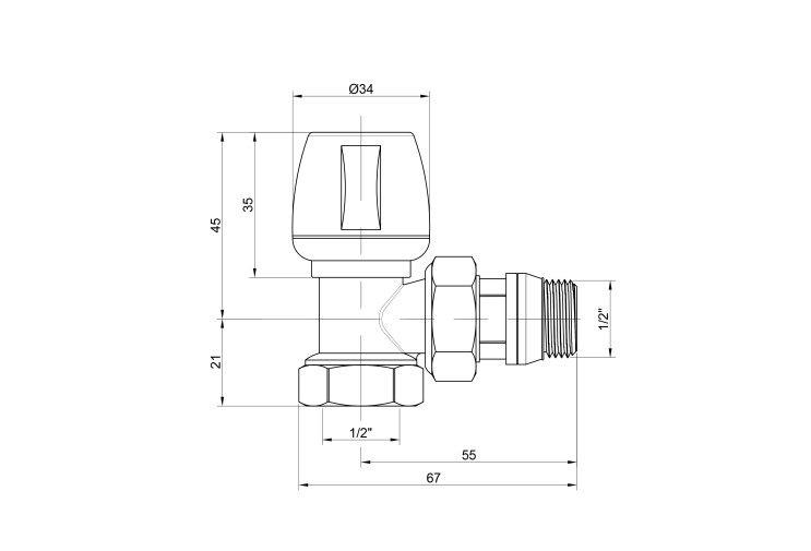 Кран радиаторный Icma 1/2" с антипротечкой угловой №803+940 SD00020435