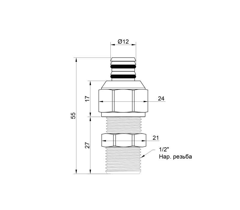 Переходник обжимной Icma 16х1/2" НР №531 SD00020716