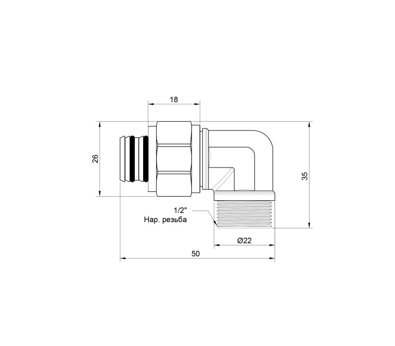 Уголок обжимной Icma 20х1/2" НР №544 SD00020726 Уголок обжимной Icma 20х1/2" НР №544 SD00020726