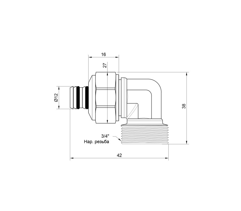 Уголок обжимной Icma 20х3/4" НР №544 SD00020728 Уголок обжимной Icma 20х3/4" НР №544 SD00020728