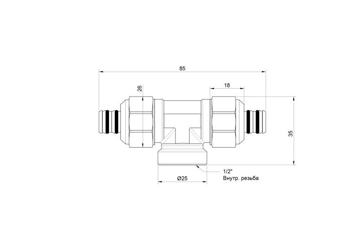 Тройник обжимной Icma 16х1/2"х16 ВР №538 SD00020739 Тройник обжимной Icma 16х1/2"х16 ВР №538 SD00020739