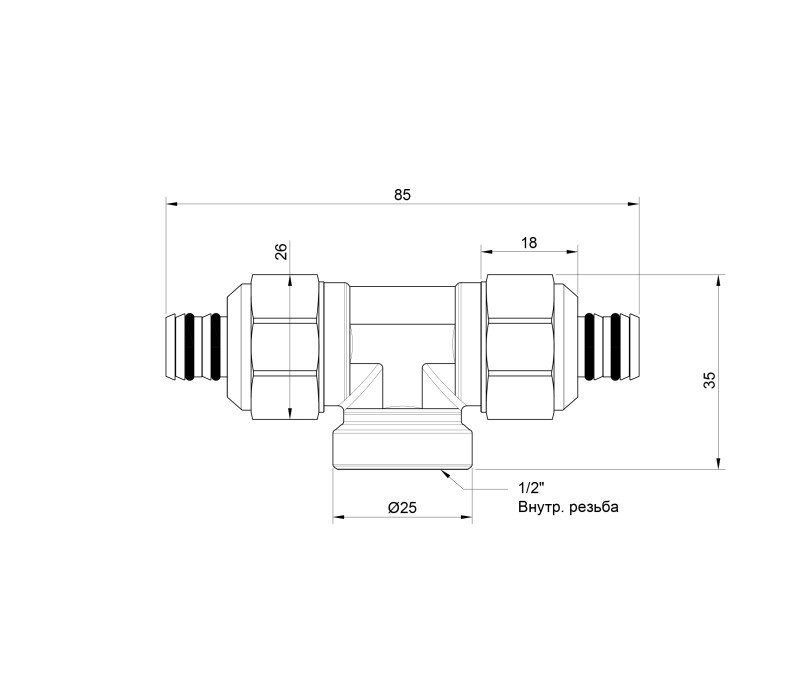 Тройник обжимной Icma 16х1/2"х16 ВР №538 SD00020739