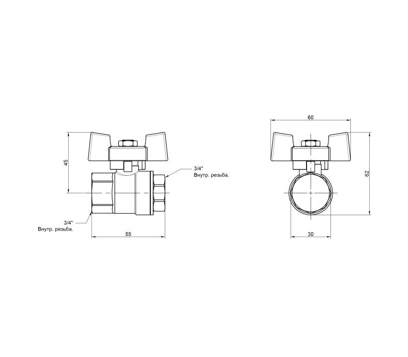Кран кульовий SD Plus 3/4" ВР для води (метелик) SD602NW20PN40 SD00021324 Кран кульовий SD Plus 3/4" ВР для води (метелик) SD602NW20PN40 SD00021324