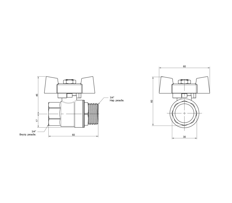 Кран шаровой SD Plus 3/4" ВН для воды (бабочка) SD607NW20PN40 SD00021333 Кран шаровой SD Plus 3/4" ВН для воды (бабочка) SD607NW20PN40 SD00021333