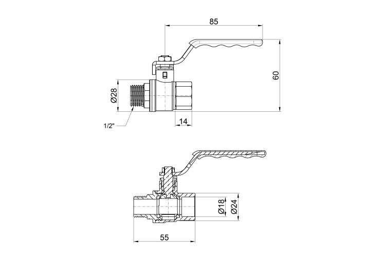 Кран шаровой SD Plus 1/2" ВН для воды (рычаг) SD605NW15PN40 SD00021335