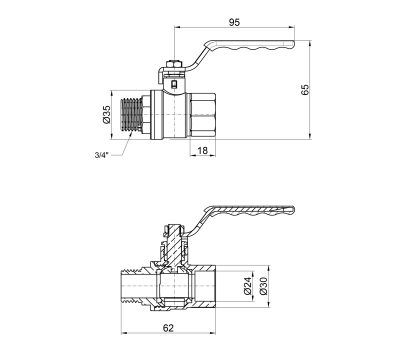 Кран шаровой SD Plus 3/4" ВН для воды (рычаг) SD605NW20PN40 SD00021336