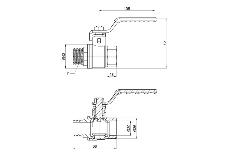 Кран шаровой SD Plus 1" ВН для воды (рычаг) SD605NW25PN40 SD00021337