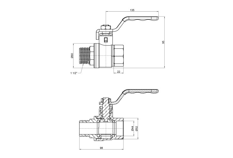 Кран шаровой SD Plus 1" 1/2 ВН для воды (рычаг) SD605NW40PN40 SD00021339