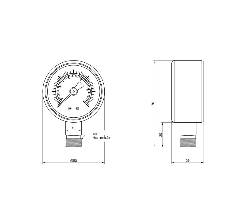 Манометр SD Plus 10 бар 1/4", нижнє підмикання SD17010B SD00021358 Манометр SD Plus 10 бар 1/4", нижнє підмикання SD17010B SD00021358