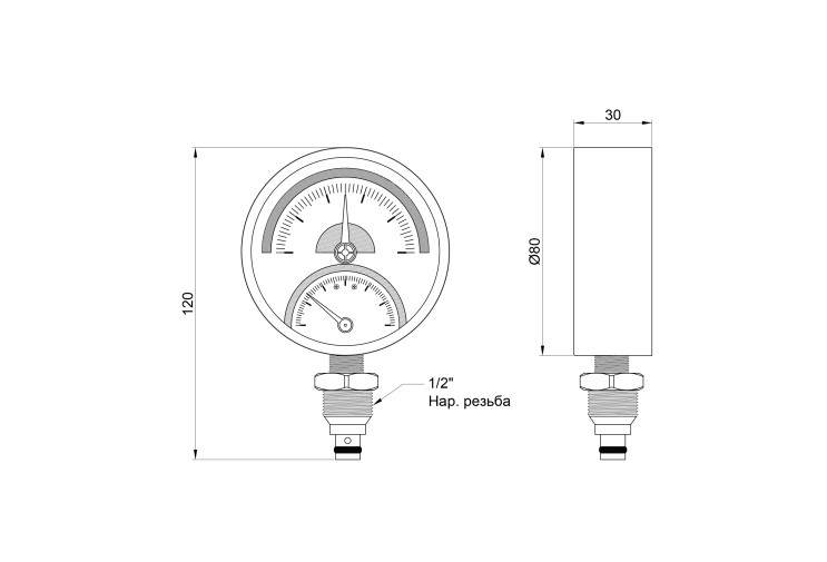 Термоманометр SD Plus 80 мм 1/2", нижнє підмикання SD17210B SD00021362
