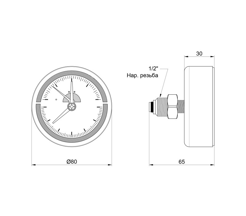 Термоманометр SD Plus 80 мм 1/2", заднє підмикання SD1734B SD00021363