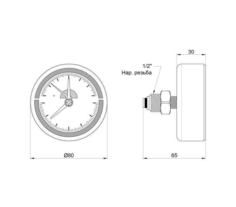 Термоманометр SD Plus 80 мм 1/2", заднее подключение SD1736B SD00021364