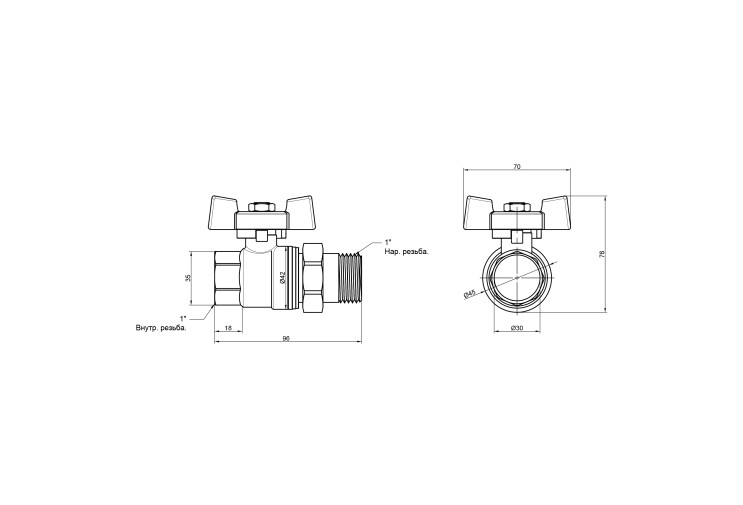 Кран шаровой "Американка" SD Plus 1" ВН прямой SD220NW25PN40 SD00021423