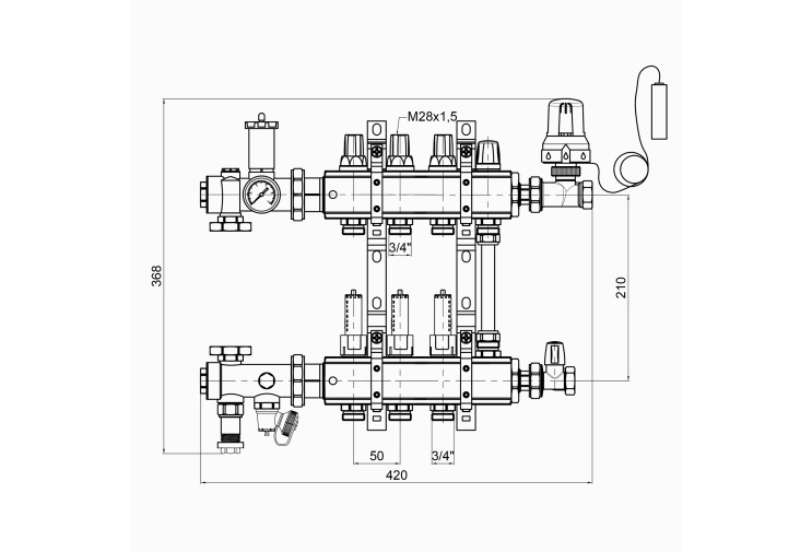 Колекторна група Icma 3/4" 3 виходи, з витратоміром №A2K013 SD00021926