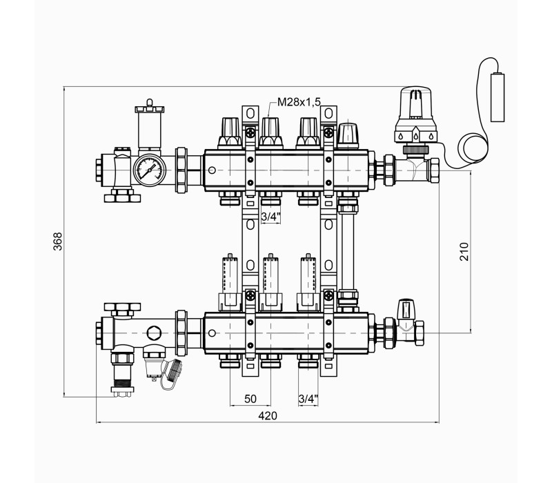 Колекторна група Icma 3/4" 3 виходи, з витратоміром №A2K013 SD00021926 Колекторна група Icma 3/4" 3 виходи, з витратоміром №A2K013 SD00021926