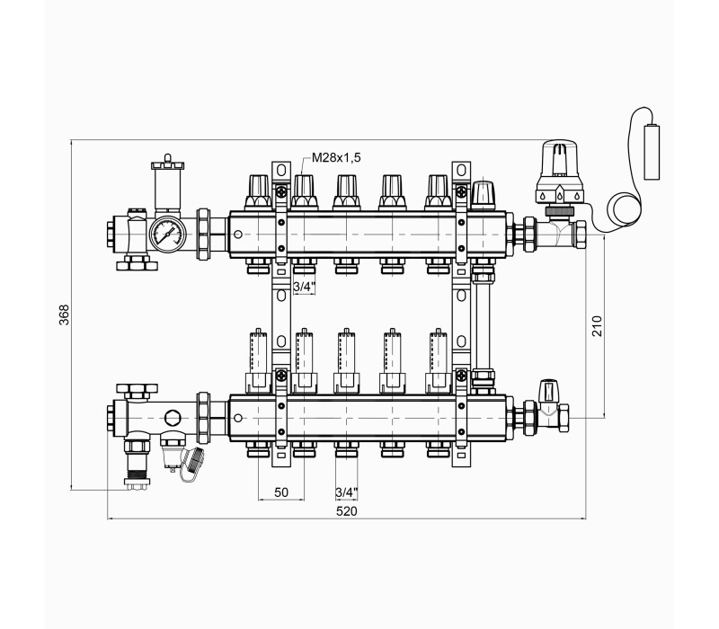 Колекторна група Icma 3/4" 5 виходів, з витратоміром №A2K013 SD00021928 Колекторна група Icma 3/4" 5 виходів, з витратоміром №A2K013 SD00021928