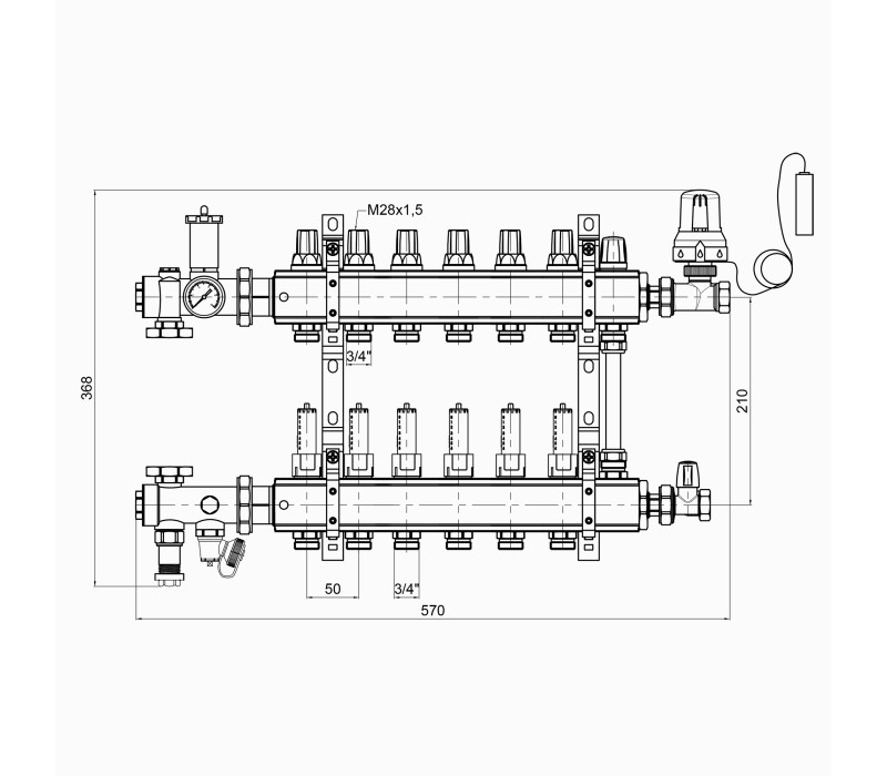 Колекторна група Icma 3/4" 6 виходів, з витратоміром №A2K013 SD00021929 Колекторна група Icma 3/4" 6 виходів, з витратоміром №A2K013 SD00021929
