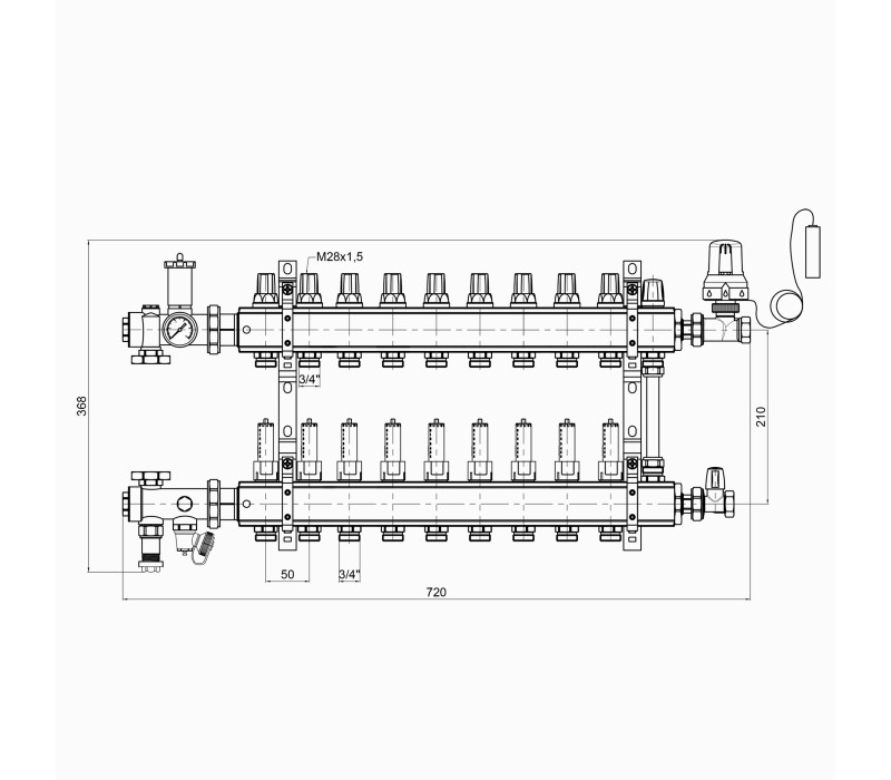 Колекторна група Icma 3/4" 9 виходів, з витратоміром №A2K013 SD00021932 Колекторна група Icma 3/4" 9 виходів, з витратоміром №A2K013 SD00021932