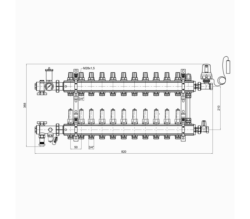 Колекторна група Icma 3/4" 11 виходів, з витратоміром №A2K013 SD00021934 Колекторна група Icma 3/4" 11 виходів, з витратоміром №A2K013 SD00021934