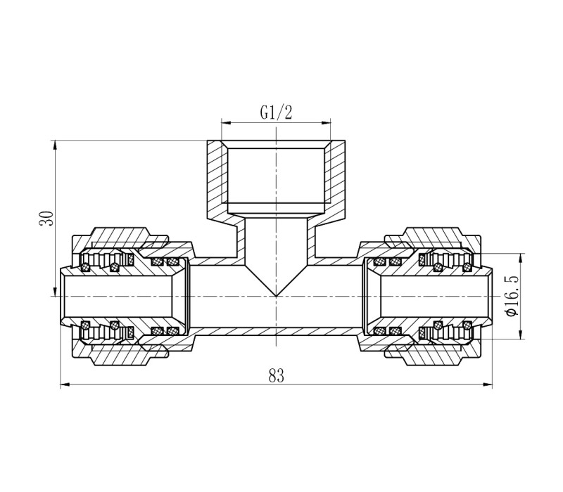Тройник обжимной SD Forte 16х1/2"х16 ВР SF177W161516 SD00022055 Тройник обжимной SD Forte 16х1/2"х16 ВР SF177W161516 SD00022055
