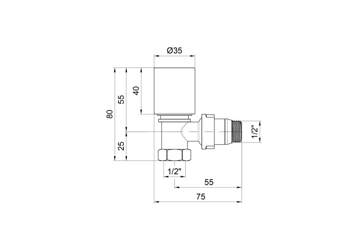 Кран радіаторний Icma 1/2" з антипротіканням кутовий №1112 SD00022528 Кран радіаторний Icma 1/2" з антипротіканням кутовий №1112 SD00022528