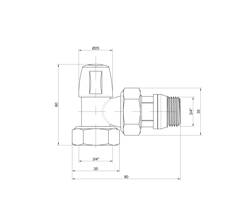 Кран радіаторний Icma 3/4" з антипротіканням кутовий без ручки №805+940 SD00023708 Кран радіаторний Icma 3/4" з антипротіканням кутовий без ручки №805+940 SD00023708