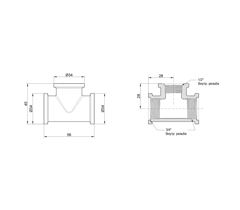 Тройник Icma 3/4"х1/2"х3/4" ВР №1203 SD00030441 Тройник Icma 3/4"х1/2"х3/4" ВР №1203 SD00030441