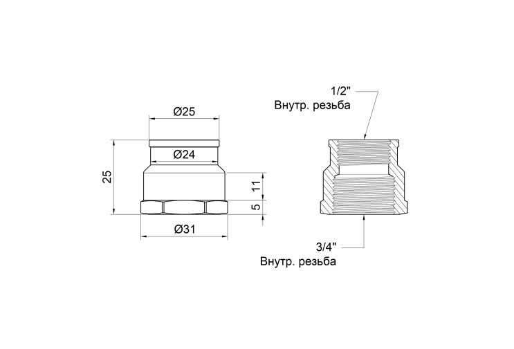 Муфта Icma 1/2"х3/4" ВР №1214 SD00030487 Муфта Icma 1/2"х3/4" ВР №1214 SD00030487