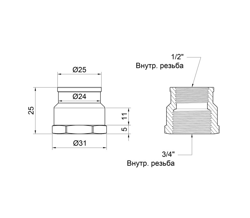 Муфта Icma 1/2"х3/4" ВР №1214 SD00030487