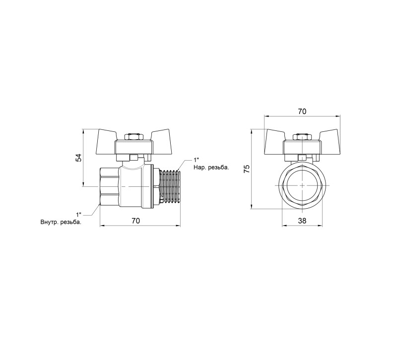 Кран шаровой SD Plus 1" ВН для газа (бабочка) SD607NG25PN40 SD00031225