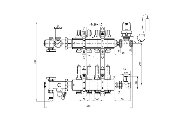 Колекторна група Icma 3/4" 4 виходи, з витратоміром №A3K013 SD00032796