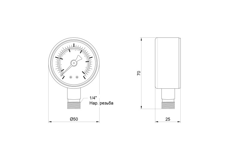 Манометр SD Plus 50 мм 1/4", нижнє підмикання SD1704B SD00006077