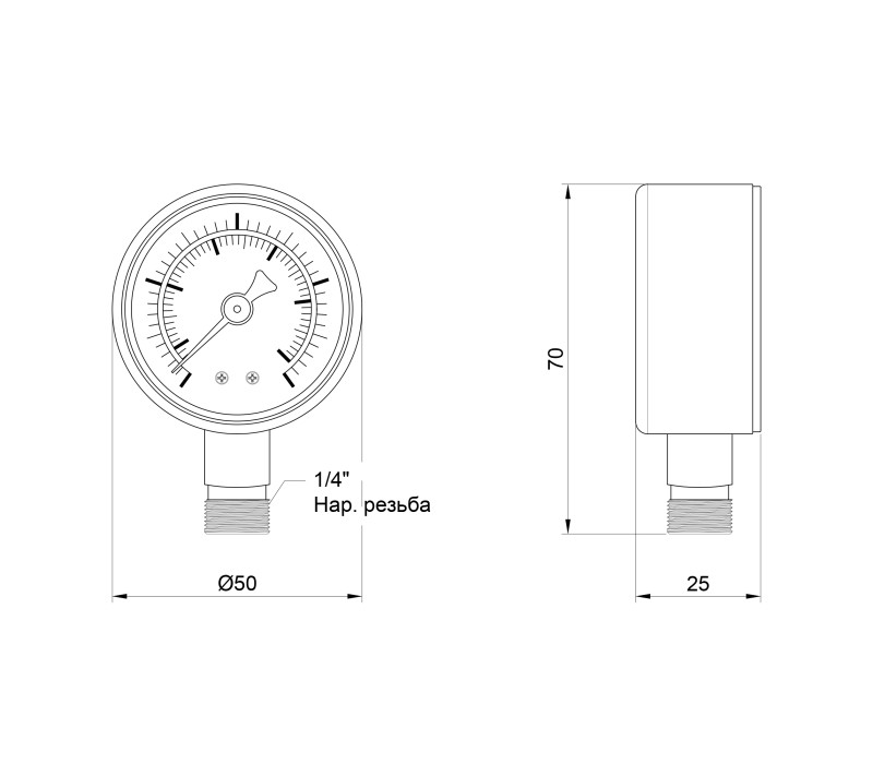 Манометр SD Plus 50 мм 1/4", нижнє підмикання SD1704B SD00006077 Манометр SD Plus 50 мм 1/4", нижнє підмикання SD1704B SD00006077
