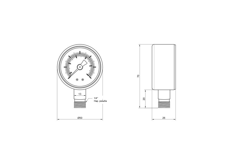 Манометр SD Plus 50 мм 1/4", нижнє підмикання SD1706B SD00006081