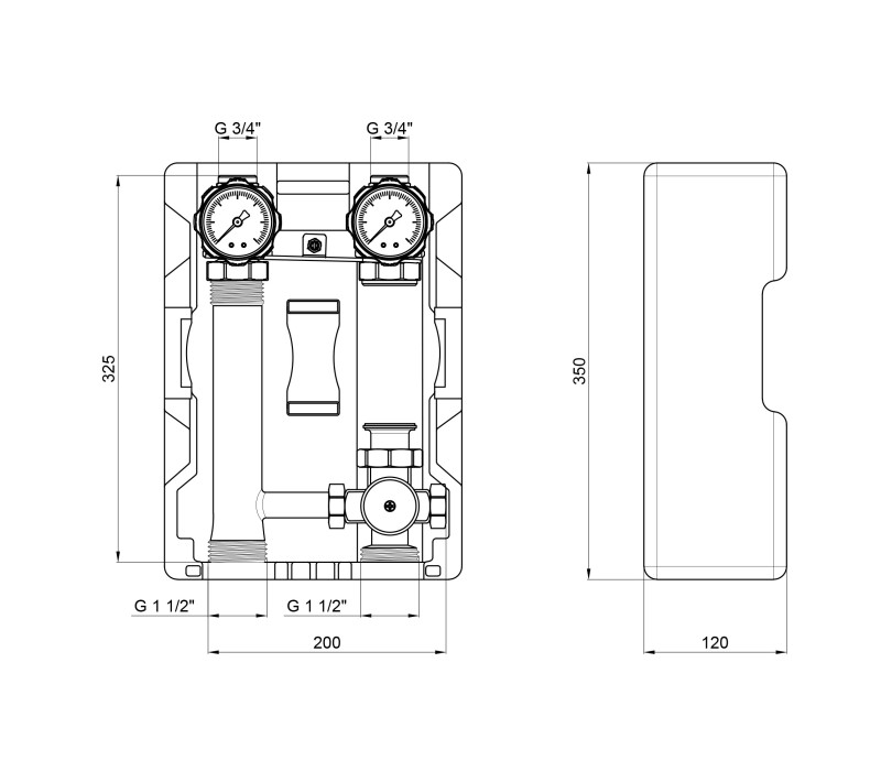 Насосная группа Icma 1" 1/2x3/4" подключение справа, с термостатическим смесителем, без насоса №R004 SD00046333
