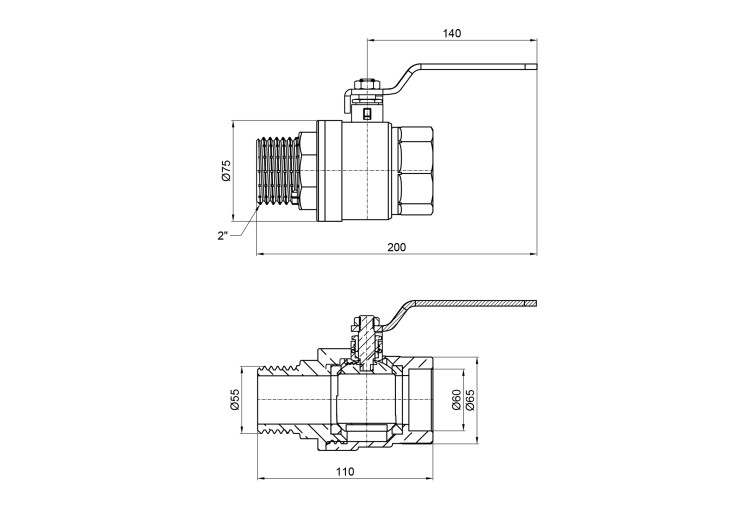Кран шаровой SD Plus 2" ВН для воды (рычаг) SD605W50 SD00002825
