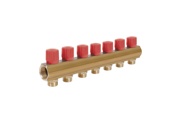 Коллектор Icma с регулировочными вентилями 1" 7 выходов №1105 (Red) SD00049599