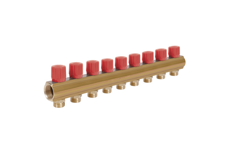 Коллектор Icma с регулировочными вентилями 1" 9 выходов №1105 (Red) SD00049601