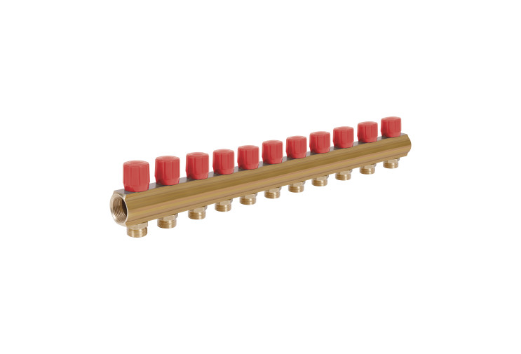 Коллектор Icma с регулировочными вентилями 1" 11 выходов №1105 (Red) SD00049603