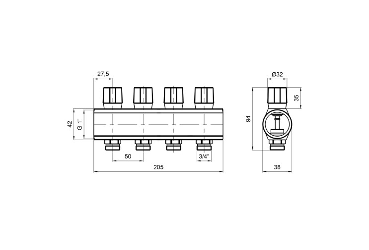 Коллектор Icma с регулировочными вентилями 1" 4 выхода №1105 (Blue) SD00049607 Коллектор Icma с регулировочными вентилями 1" 4 выхода №1105 (Blue) SD00049607